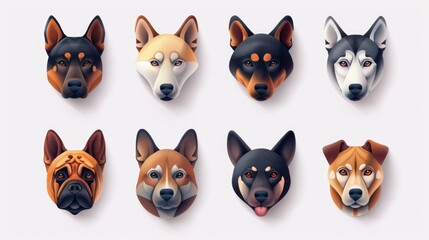 Fototapeta premium Modern and sleek pet icons set of 9, arranged symmetrically on white background