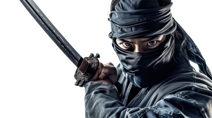 Fototapeta premium A ninja holding a katana on white background
