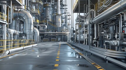 Industrial Factory Interior with Pipes,Valves and Machinery Equipment