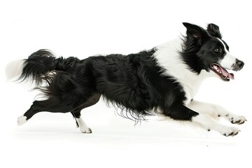 Border collie running isolated on white background