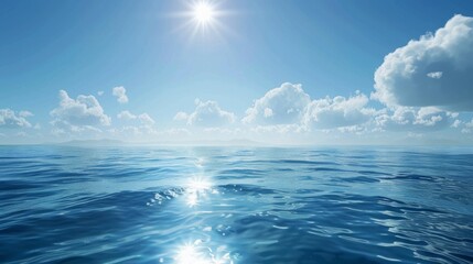 Fototapeta premium Open sea with gentle waves and sun reflections in the water. generative ai