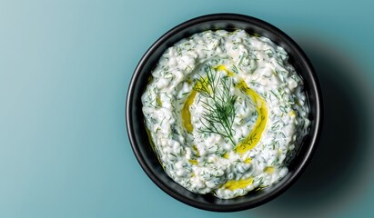 Creamy Herb Dip in Black Bowl