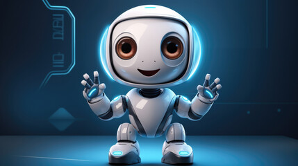 Cute robot friendly digital assistant character with glowing blue lights