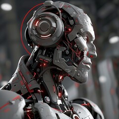 Fototapeta premium Futuristic AI Robot Head with Intricate Circuitry and Glowing Details, Gazing into the Future of Technology.