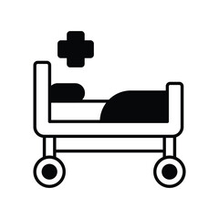 hospital bed glyph icon with white background vector stock illustration