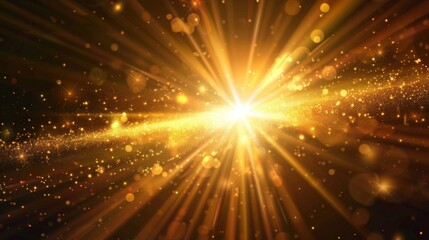 Naklejka premium Golden light with glare. Sun, sun rays, dawn, glare from the sun. Gold flare , glare from flare