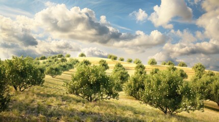 Obraz premium An orchard located on a hill. generative ai