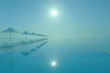 Infinity pool with ocean view vibrant and serene artistic scene inviting setting tropical vibes relaxing atmosphere peaceful and elegant