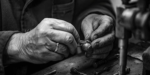 Obraz premium A locksmith’s hands crafting a custom key, providing security with expertise