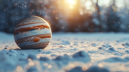 A planet with rings, seen from space, blue light in the background, illustration style, simple, dark blue and brown tones, high resolution, high quality, high detail,