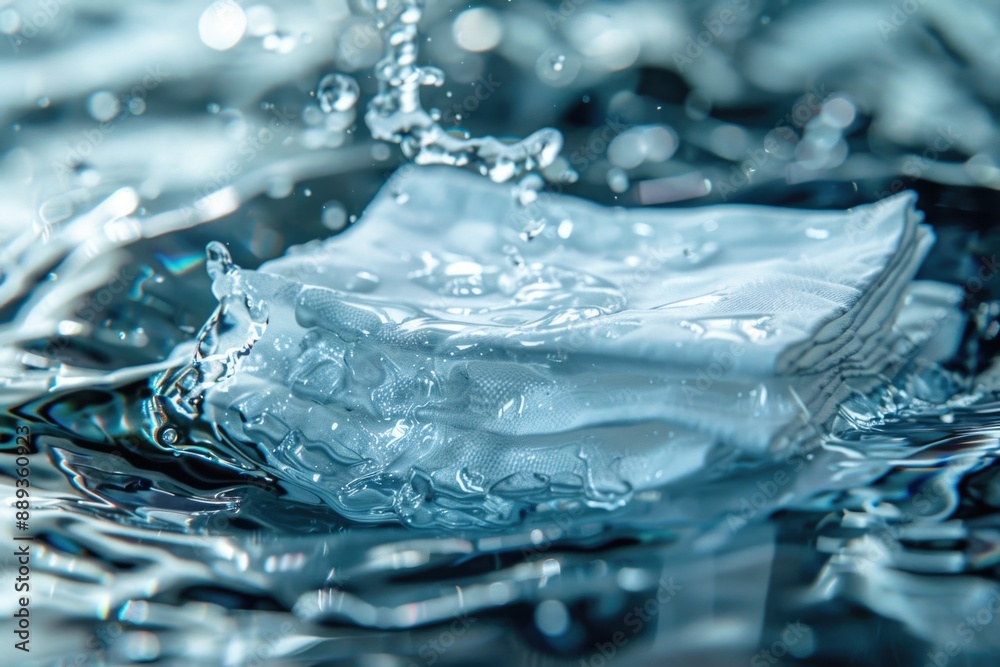 Poster a plastic object sits on the surface of a body of water, with calm waters and possibly some ripples