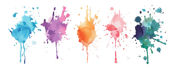 Watercolor splashes collection, Vector flat minimalistic isolated illustration