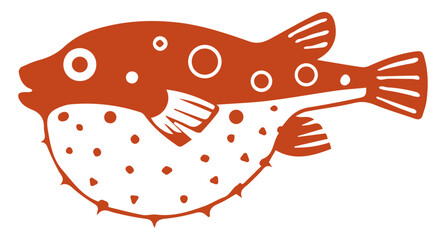 Puffer fish, vector silhouette in orange color. © Crashik