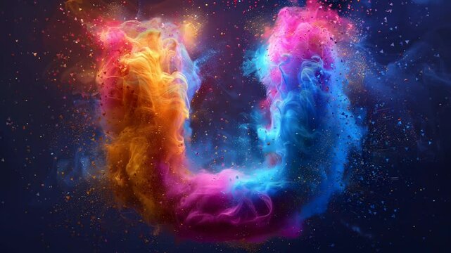 letter U with colorful cloud art