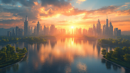 Fototapeta premium photorealistic futuruistic urban landscape.