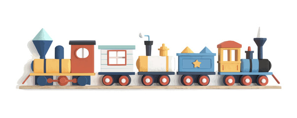 Toy train set on a white background. Vector flat minimalistic isolated illustration.