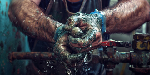 A plumber&rsquo;s hands fixing a leaky pipe, using tools and expertise to solve the problem