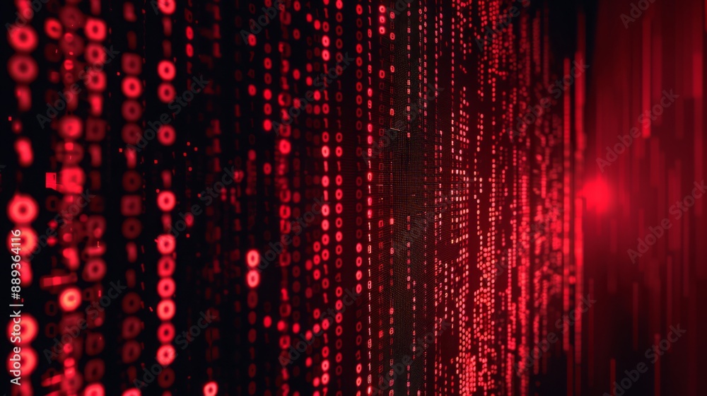 Aufkleber A close-up of a wall of red binary code, with a blurred background of red light.
