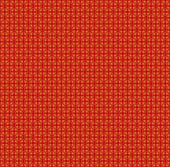 Ethnic geometric fabric pixel pattern cross Stitch. Ikat embroidery in gold on red background. Abstract vector illustration for Textile ,clothing, scarf, motifs, silk and etc.