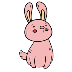 Vector Cartoon Pink Bunny Looking Indifferent on Easter.