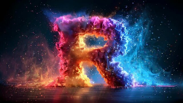 letter R with colorful cloud art