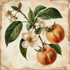 aesthetic illustration of apricot branch in vintage style. AI generated