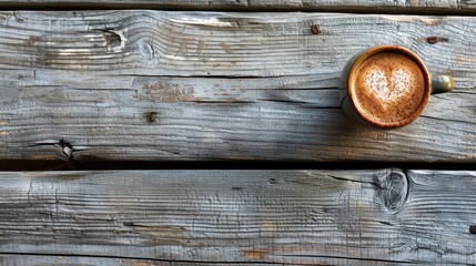 Heart Latte Art coffee on wooden surface