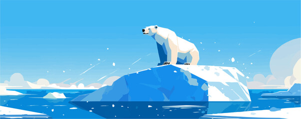 Polar bear on an ice floe, Vector flat minimalistic isolated illustration