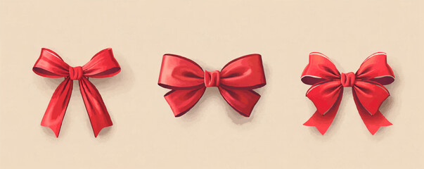 Flat red bows. vector simple illustration