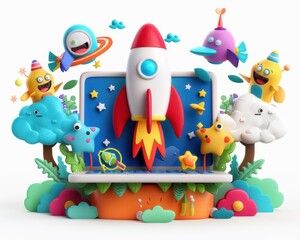 Obraz premium 18070017 10 10. Business startup concept with a rocket launching from a laptop screen on a white background --ar 5:4 --personalize qujpd9j --stylize 750 Job ID: c7b8647b-0603-4347-8845-dd5ab1cdf087