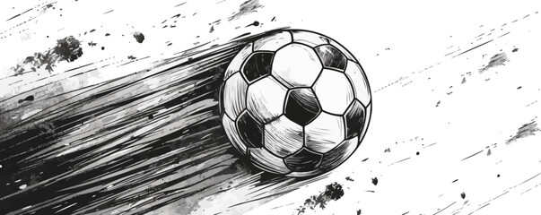 Soccer ball flying sketch hand drawn engraved style . vector simple illustration