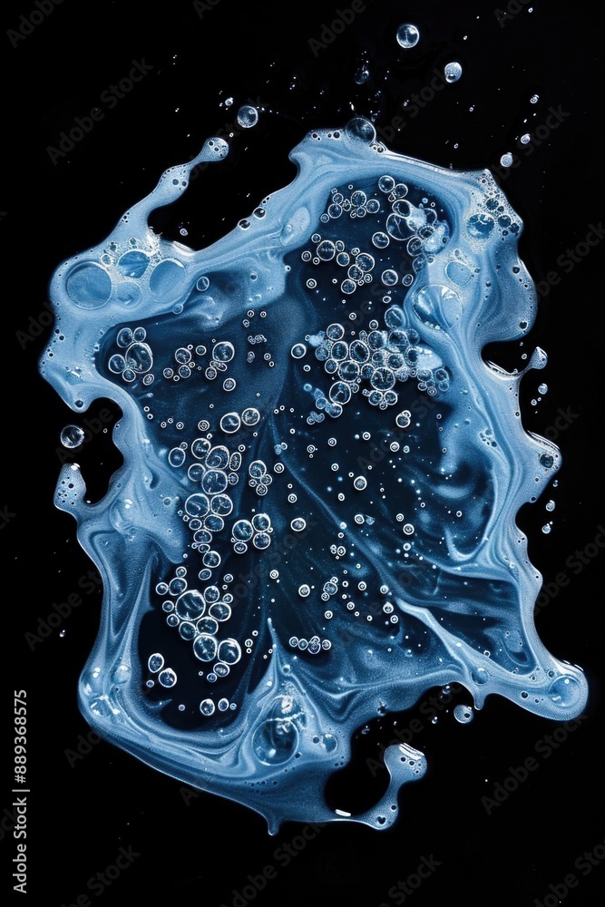 Poster a close-up view of water bubbles forming on a dark surface, with intricate details and textures