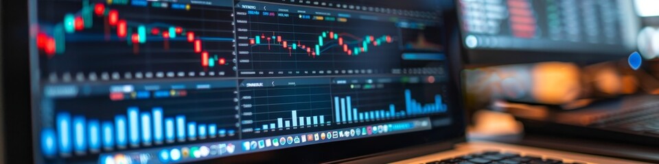 Detailed Business Analysis Displayed on Computer Screen Dashboard, Ideal for Financial and Data Analytics, 4K High-Resolution Wallpaper with AI-Generated Background