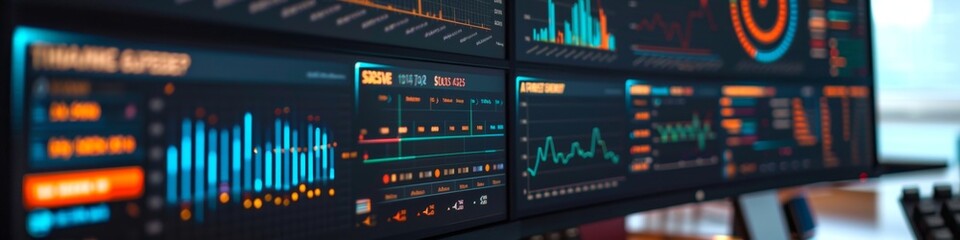 Detailed Business Analysis Displayed on Computer Screen Dashboard, Ideal for Financial and Data Analytics, 4K High-Resolution Wallpaper with AI-Generated Background
