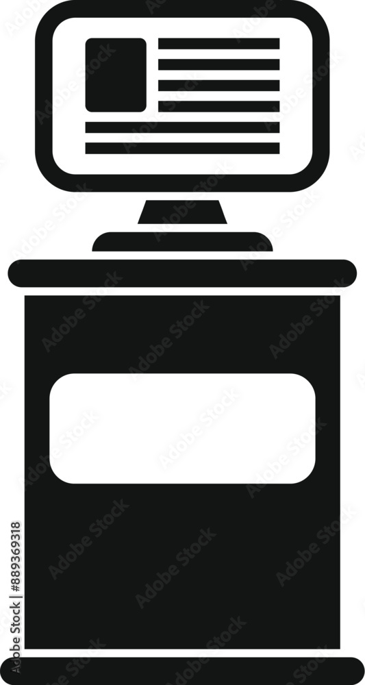 Poster interactive digital information kiosk showing website on screen for public access