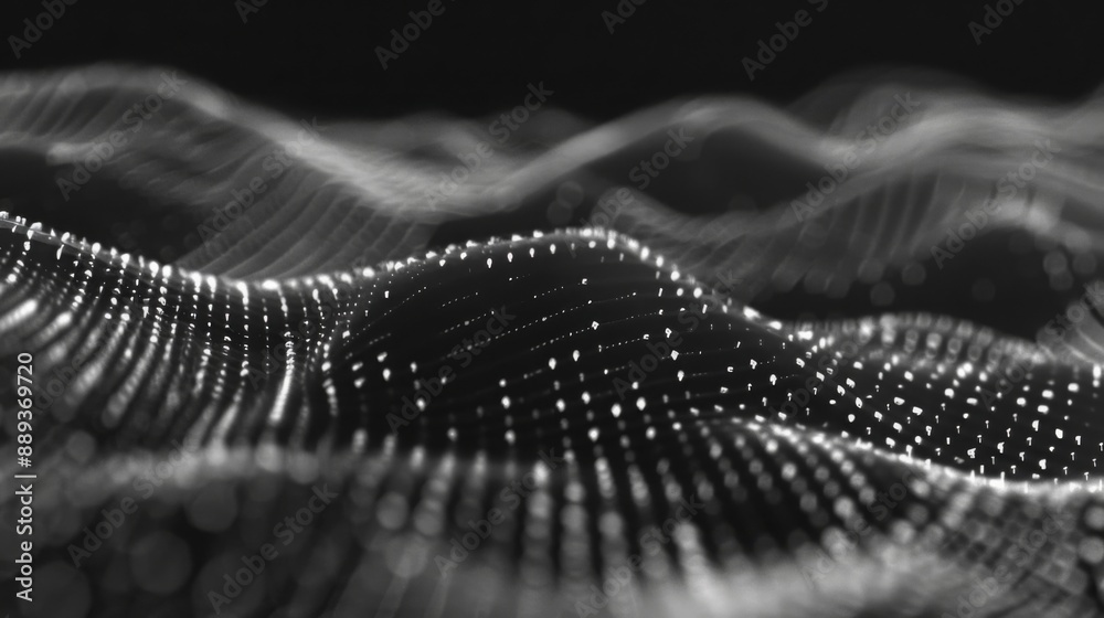 Leinwandbilder A close-up of a black and white abstract pattern with a wave-like texture. The pattern consists of small white dots forming a series of connected lines, creating a three-dimensional effect.