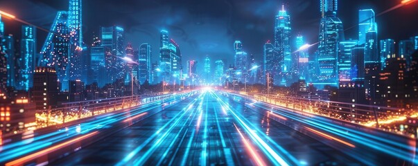 Fototapeta premium Futuristic urban scenes, holographic photography, sleek tech design