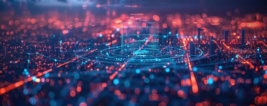 Holographic aerial mapping, futuristic design, modern tech environment