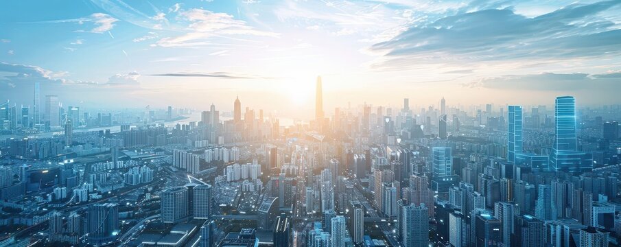 Holographic aerial shots, futuristic design, modern city view - Powered by Adobe