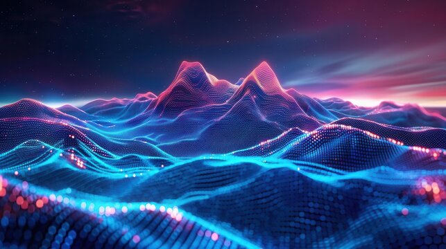 Holographic landscape visuals, sleek modern design, advanced tech