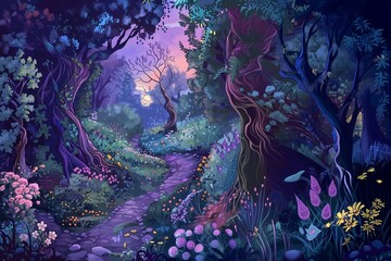 An image of a fairy-tale magical forest. Illustration for children.
