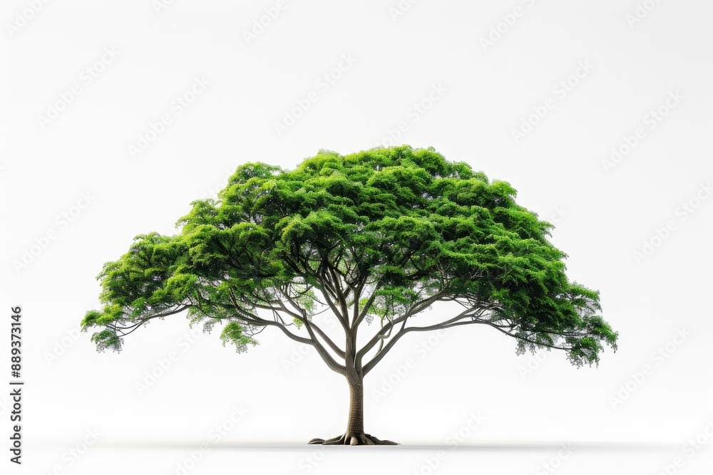 Poster a tree with lush green leaves against a white background, ideal for use in illustrations, designs or