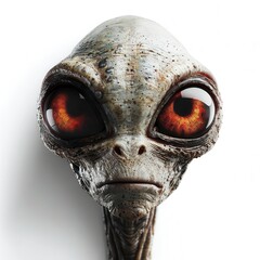 Naklejka premium Extraterrestrial Alien Figure with Glowing Orange Eyes on White Surface