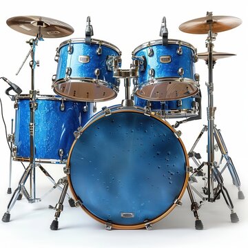Vintage Blue Drum Kit with Silver Accents on Wheels