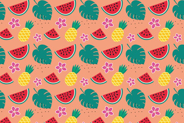 seamless summer pattern with pineapple and watermelon 