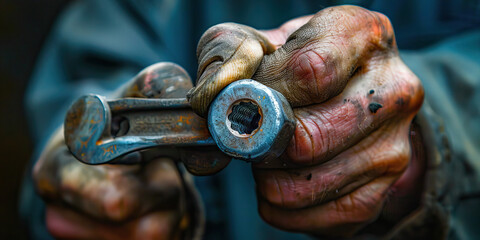 Close-up of a hand tightening a bolt with a wrench, showcasing mechanical expertise