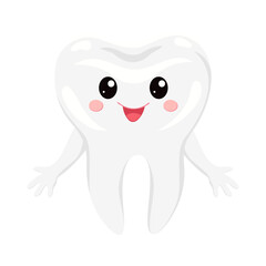 A cute kawaii tooth baby isolated on white background. Funny dental character for childrens dentistry.