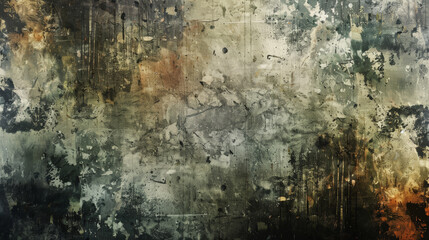 Obraz premium Grunge background with a mix of grungy textures, featuring splattered paint, scratches, and worn-out patterns.