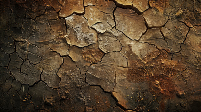 Grunge background with a textured, cracked clay surface, featuring patches of dry soil and urban decay.