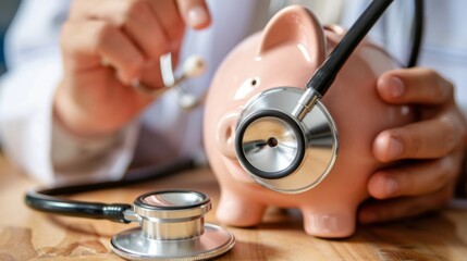 Doctor Examining Piggybank With Stethoscope